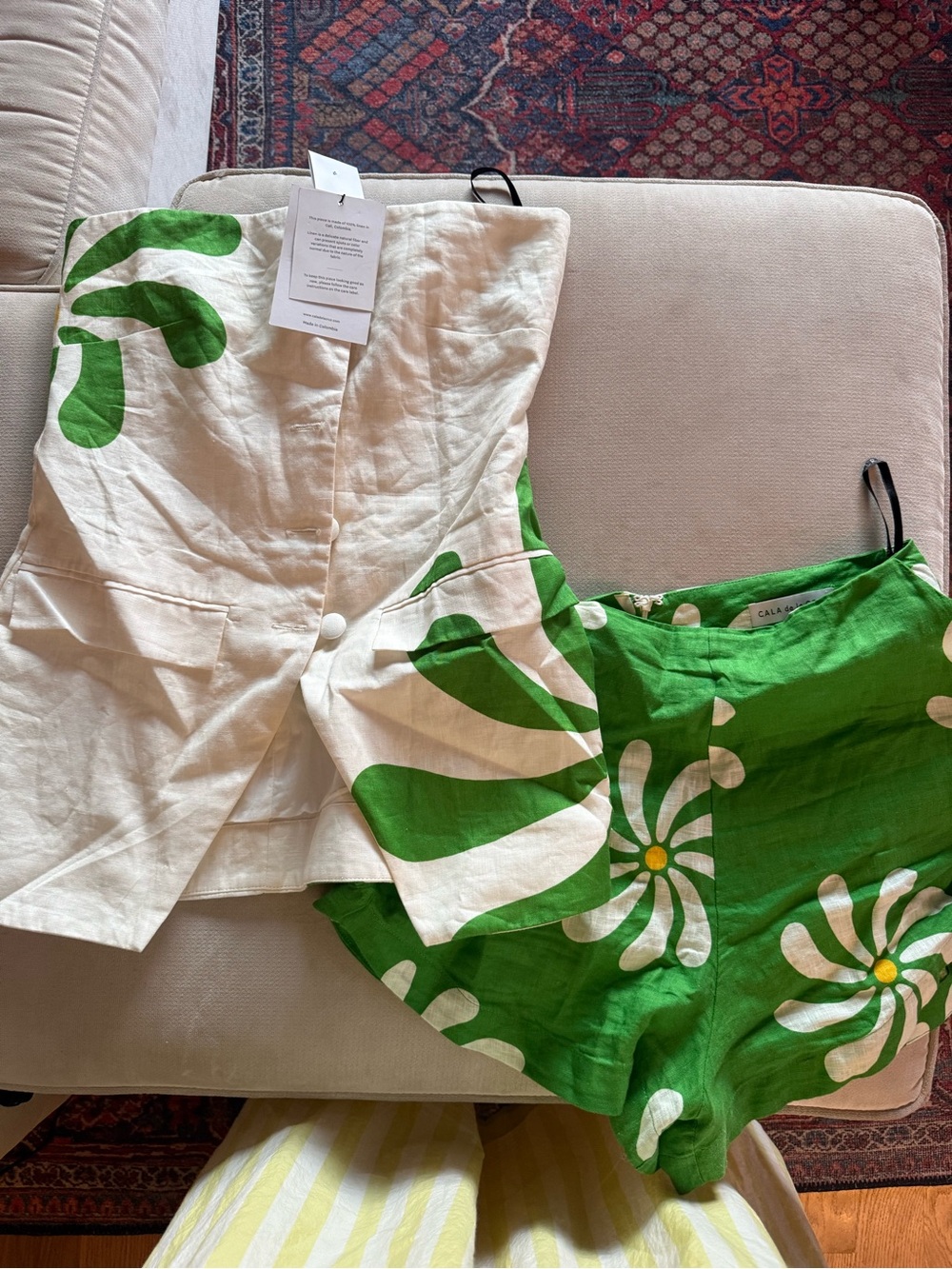 Cala de la cruz Green Floral High-Waist Women's Shorts and Vest set NWT